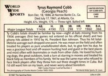 1987 Conlon World Wide Sports Series 2 #5 Ty Cobb Back
