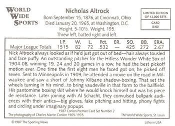 1987 Conlon World Wide Sports Series 2 #8 Nick Altrock Back