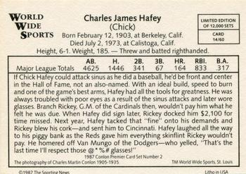 1987 Conlon World Wide Sports Series 2 #14 Chick Hafey Back