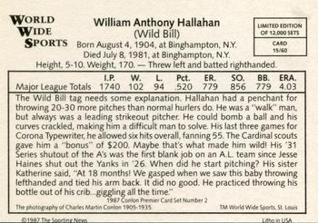 1987 Conlon World Wide Sports Series 2 #15 Bill Hallahan Back