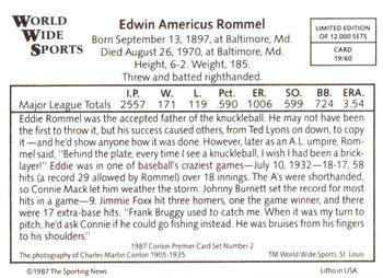 1987 Conlon World Wide Sports Series 2 #19 Eddie Rommel Back