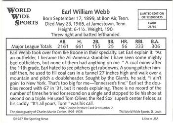 1987 Conlon World Wide Sports Series 2 #25 Earl Webb Back