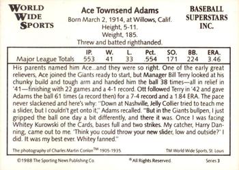 1988 Conlon World Wide Sports Series 3 #NNO Ace Adams Back