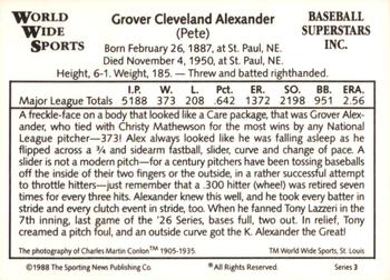 1988 Conlon World Wide Sports Series 3 #NNO Grover Cleveland Alexander Back
