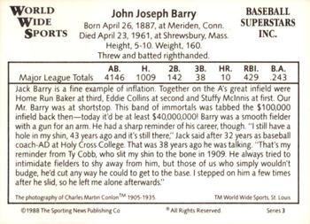 1988 Conlon World Wide Sports Series 3 #NNO Jack Barry Back