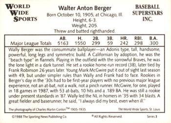 1988 Conlon World Wide Sports Series 3 #NNO Wally Berger Back