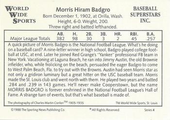 1988 Conlon World Wide Sports Series 4 #NNO Morris Badgro Back