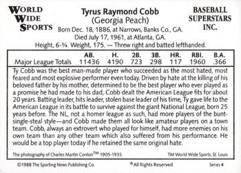 1988 Conlon World Wide Sports Series 4 #NNO Ty Cobb Back