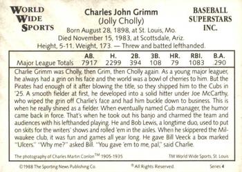 1988 Conlon World Wide Sports Series 4 #NNO Charlie Grimm Back