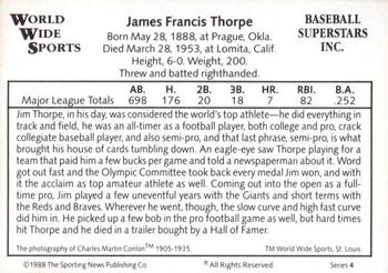 1988 Conlon World Wide Sports Series 4 #NNO Jim Thorpe Back