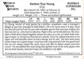 1988 Conlon World Wide Sports Series 4 #NNO Cy Young Back