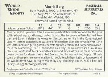 1988 Conlon World Wide Sports Series 5 #NNO Moe Berg Back