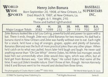 1988 Conlon World Wide Sports Series 5 #NNO Zeke Bonura Back