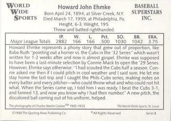 1988 Conlon World Wide Sports Series 5 #NNO Howard Ehmke Back