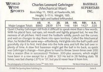 1988 Conlon World Wide Sports Series 5 #NNO Charlie Gehringer Back