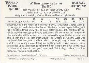 1988 Conlon World Wide Sports Series 5 #NNO Bill James Back