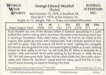 1988 Conlon World Wide Sports Series 5 #NNO Rube Waddell Back