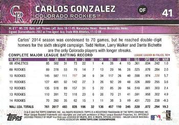 2015 Topps Opening Day #41 Carlos Gonzalez Back