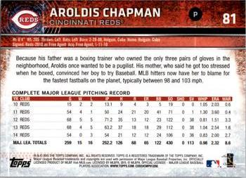 2015 Topps Opening Day #81 Aroldis Chapman Back