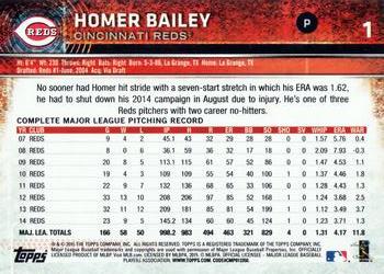 2015 Topps Opening Day #1 Homer Bailey Back
