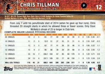2015 Topps Opening Day #12 Chris Tillman Back