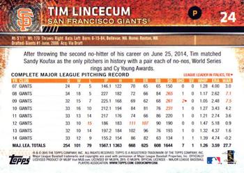 2015 Topps Opening Day #24 Tim Lincecum Back