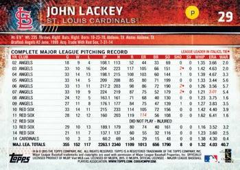 2015 Topps Opening Day #29 John Lackey Back