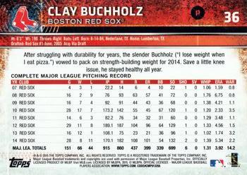 2015 Topps Opening Day #36 Clay Buchholz Back