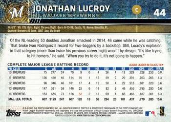 2015 Topps Opening Day #44 Jonathan Lucroy Back