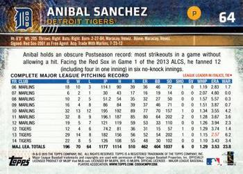 2015 Topps Opening Day #64 Anibal Sanchez Back