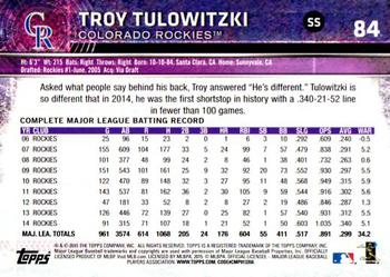 2015 Topps Opening Day #84 Troy Tulowitzki Back