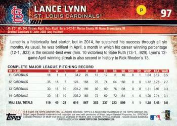 2015 Topps Opening Day #97 Lance Lynn Back