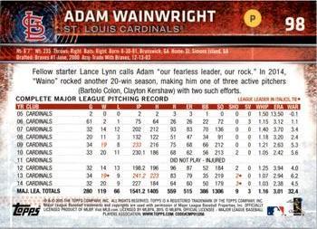 2015 Topps Opening Day #98 Adam Wainwright Back
