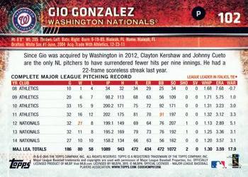 2015 Topps Opening Day #102 Gio Gonzalez Back