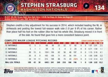 2015 Topps Opening Day #134 Stephen Strasburg Back