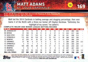 2015 Topps Opening Day #169 Matt Adams Back