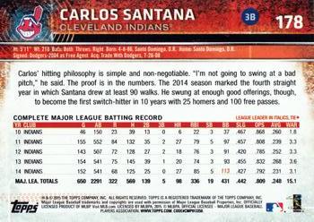 2015 Topps Opening Day #178 Carlos Santana Back