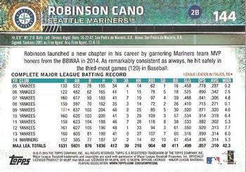 2015 Topps Opening Day #144 Robinson Cano Back