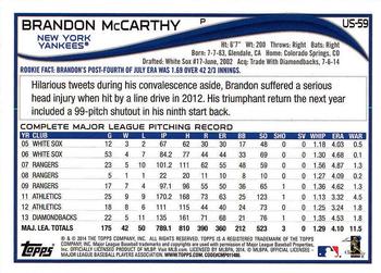 2014 Topps Update - Red Foil #US-59 Brandon McCarthy Back