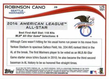 2014 Topps Update - Red Foil #US-151 Robinson Cano Back