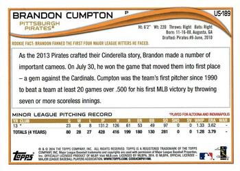 2014 Topps Update - Red Foil #US-189 Brandon Cumpton Back