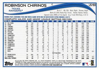 2014 Topps Update - Red Foil #US-193 Robinson Chirinos Back