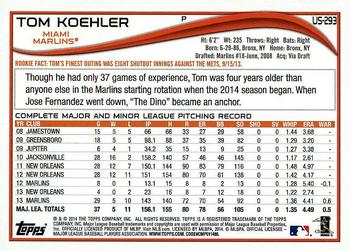 2014 Topps Update - Red Foil #US-293 Tom Koehler Back