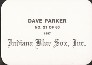 1987 Indiana Blue Sox (unlicensed) #21 Dave Parker Back