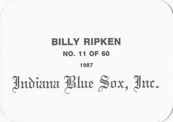 1987 Indiana Blue Sox (unlicensed) #11 Billy Ripken Back