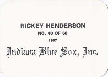 1987 Indiana Blue Sox (unlicensed) #40 Rickey Henderson Back