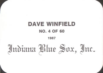 1987 Indiana Blue Sox (unlicensed) #4 Dave Winfield Back