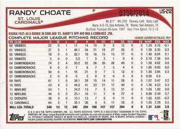 2014 Topps Update - Gold #US-212 Randy Choate Back