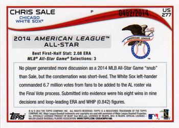 2014 Topps Update - Gold #US-277 Chris Sale Back