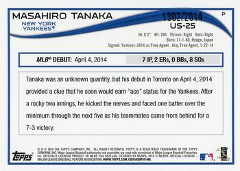 2014 Topps Update - Gold #US-25 Masahiro Tanaka Back
